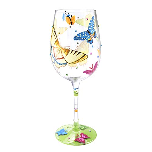NymphFable Copa de Vino Pintada a Mano Mariposas Coloridas Copa de Vino Tinto 15 oz para Cumpleaños, Bodas, Fiestas de Compromiso