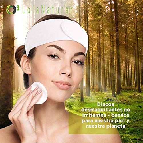 O³ Discos Desmaquillantes Reutilizables 16 Unidades Lola Nature + Bolsa Para Lavar + De Almacenamiento + Cinta De Pelo - Discos Desmaquillantes Ecologicos De Algodon