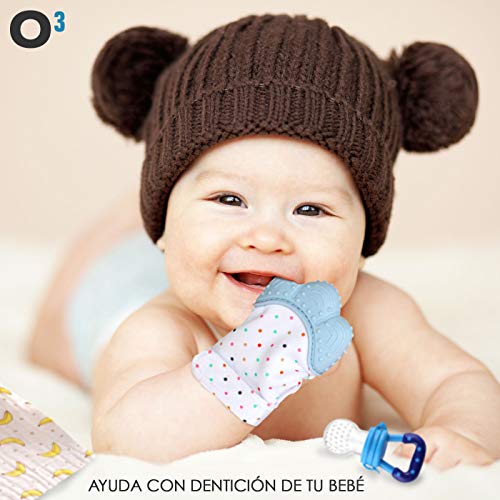 O³ Guante Dentición Bebé Lola Kids + 1 Gasas Bebe Algodon Muselina + 1 Chupete Fruta – 2 Versiones | Guante Mordedor Bebé – Ayuda La Dentición – Protege Las Manos – Mordedor Bebes Frio – Niño