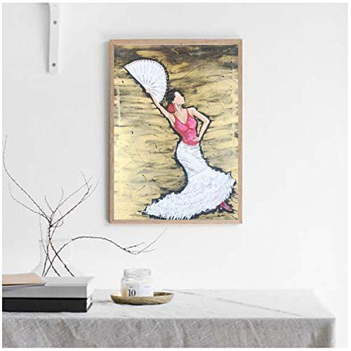 Obra de Arte Abstracto Bailarina de Flamenco española Pintura de Arte Cartel de Lienzo Resumen Mujer Bailando Impresiones Decoración de Imagen de Pared 15.7"x 19.6" (40x50cm)   Sin Marco