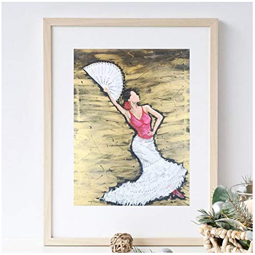 Obra de Arte Abstracto Bailarina de Flamenco española Pintura de Arte Cartel de Lienzo Resumen Mujer Bailando Impresiones Decoración de Imagen de Pared 15.7"x 19.6" (40x50cm)   Sin Marco