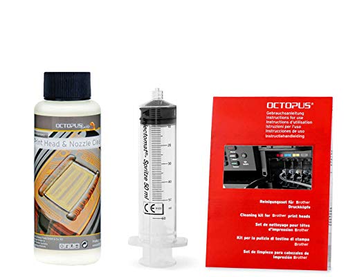 Octopus 100 ml Limpiador de boquillas, Limpiador de Cabezales de Impresora Compatible con los Cabezales de Impresora Brother con Adaptador de Tubo