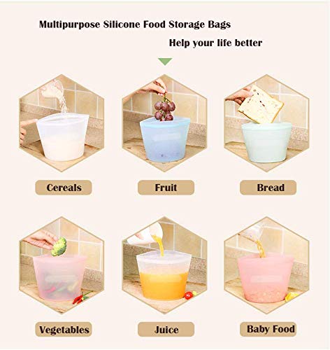Odziezet Bolsas de Silicona Reutilizables para Alimentos con Cierre, Contenedor de Almacenamiento para Frutas Verduras Microondas Refrigerador Almuerzo Viaje Aptas para el Lavavajillas