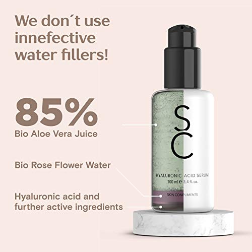 OFERTA DE LANZAMIENTO – Serum de ácido hialurónico – Vegano y de alta concentración – Gel hidratante anti-edad con Aloe Vera – Botella de vidrio opalino 100ml – Cosméticos naturales – Made in Germany