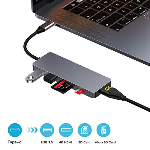 Ofima Hub USB C 5 en 1, Adaptador USB C con HDMI 4K, 2 USB 3.0 Puerto, 2 SD/TF Puerto, HDMI, para MacBook Pro, iPad Pro/Macbook Air 2018, Samsung S10/Note 9/S9/S8, Huawei P30/P20/Mate 20 Pro etc.