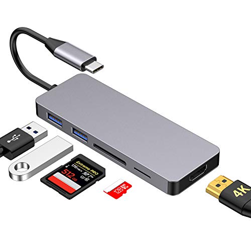 Ofima Hub USB C 5 en 1, Adaptador USB C con HDMI 4K, 2 USB 3.0 Puerto, 2 SD/TF Puerto, HDMI, para MacBook Pro, iPad Pro/Macbook Air 2018, Samsung S10/Note 9/S9/S8, Huawei P30/P20/Mate 20 Pro etc.