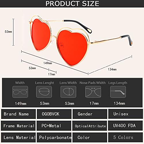 OGOBVCK Amor corazon gafas de sol de color caramelo una pieza de gafas con marco de metal (Tea)