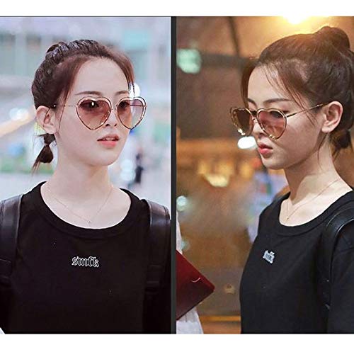 OGOBVCK Amor corazon gafas de sol de color caramelo una pieza de gafas con marco de metal (Tea)