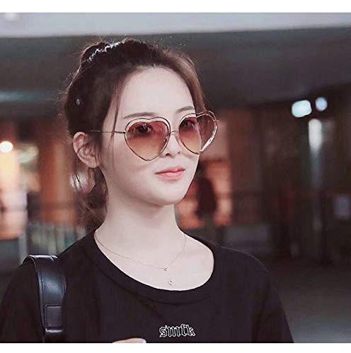 OGOBVCK Amor corazon gafas de sol de color caramelo una pieza de gafas con marco de metal (Tea)