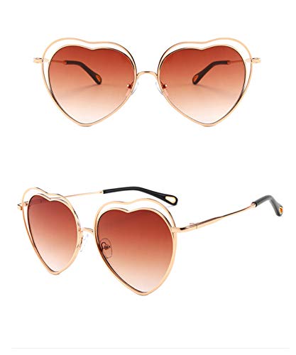 OGOBVCK Amor corazon gafas de sol de color caramelo una pieza de gafas con marco de metal (Tea)