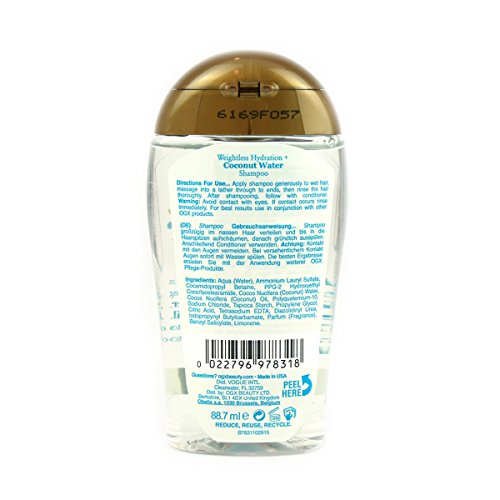 ogx organix weightless Hydration + Coconut Water Champú 3oz 88.7 ml