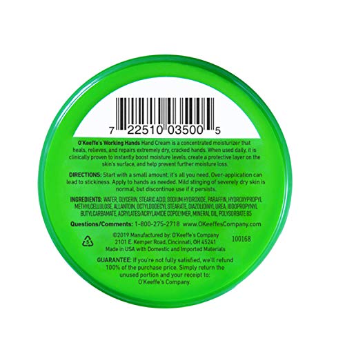 O'Keeffe's Working Hands Crema de manos, 3.4 onzas, tarro, (paquete de 3)
