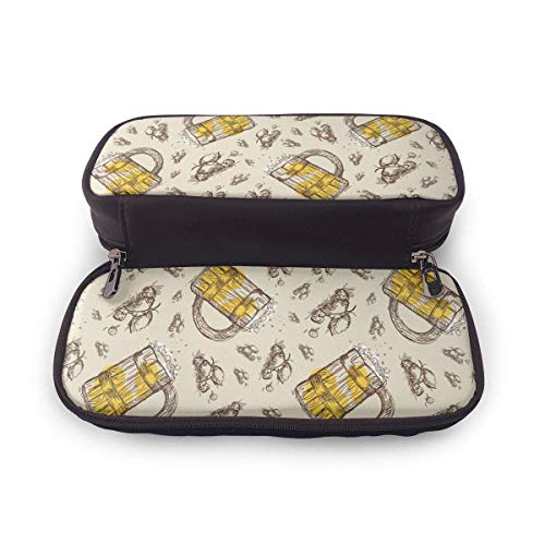 Oktoberfest Festival Holiday Beers Mug Patrón Pu Cuero Estuche de lápices Bolso de pluma Alta capacidad Doble cremallera Bolsa de maquillaje Bolsa de monedas