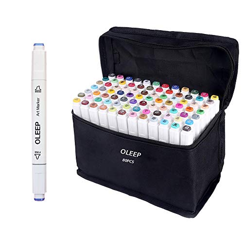 OLEEP 80 Colores Art Markers Rotulador permanente de graffiti con doble punta, para dibujar bocetos de arte, pintar, colorear y subrayar