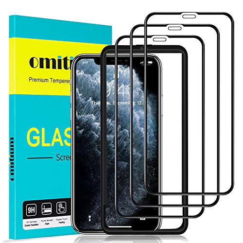 omitium Protector Pantalla para iPhone 11 Pro MAX, [3 Pack] iPhone XS MAX Cristal Templado [Cobertura máxima][ [Marco Instalación Fácil] Sin Burbujas Dureza 9H Vidrio Templado iPhone 11 Pro MAX, 6,5”