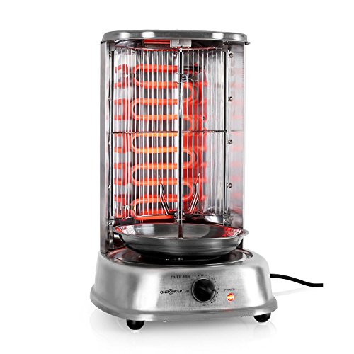 oneConcept Kebab Master - Parrilla vertical giratoria, Pollo, Gyros, Pincho giratorio verical, Grill eléctrico, 1800 W, Reparto calor 360°, Desmontable y apto para lavavajillas