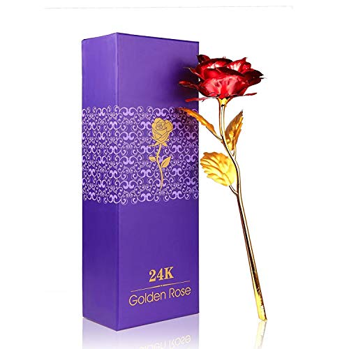 Onerbuy Creative madre regalo del día de 24 K lámina de oro rosa flores full Blossom presenta, romántico regalo para ella con caja, hecho a mano & amor dure para siempre (Rojo)