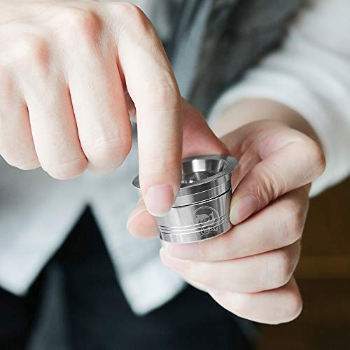 ONEVER Cápsulas de café Taza de café de acero reutilizable para K-Fee Caffitaly con cepillo de limpieza de cuchara de plástico Anillos de silicona