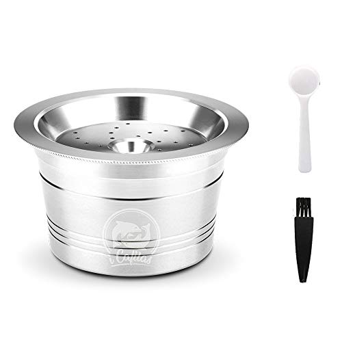 ONEVER Cápsulas de café Taza de café de acero reutilizable para K-Fee Caffitaly con cepillo de limpieza de cuchara de plástico Anillos de silicona