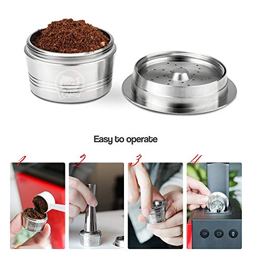 ONEVER Cápsulas de café Taza de café de acero reutilizable para K-Fee Caffitaly con cepillo de limpieza de cuchara de plástico Anillos de silicona