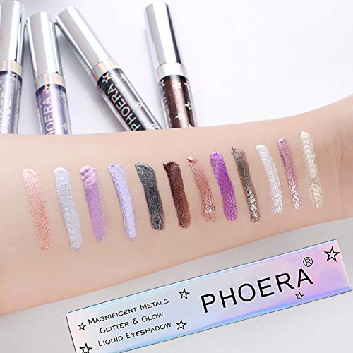 Onewell Maquillaje de sombra de ojos líquido de 12 colores Brillo brillante de larga duración Etiqueta engomada de sombra de ojos Shimmer y Shine impermeable Pigmentos metálicos