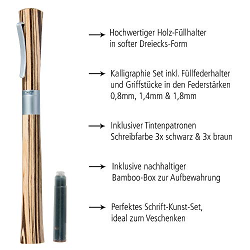 Online Newood 37713 - Pluma estilográfica de 1,4 mm con 2 punteras de recambio de 0,8 mm y 18 mm, cartucho de tinta y caja de madera