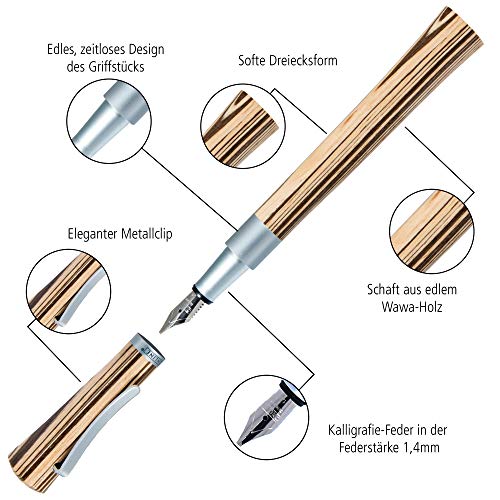 Online Newood 37713 - Pluma estilográfica de 1,4 mm con 2 punteras de recambio de 0,8 mm y 18 mm, cartucho de tinta y caja de madera