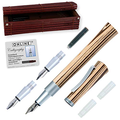 Online Newood 37713 - Pluma estilográfica de 1,4 mm con 2 punteras de recambio de 0,8 mm y 18 mm, cartucho de tinta y caja de madera