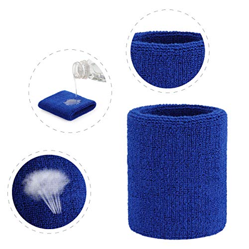 OnUpgo Diadema Deportiva muñequeras de Sudadera de Rizo con Rayas para la Cabeza/muñequera Set Athletic Ejercicio Baloncesto Diademas Absorbe la Humedad Sudor Banda de Sudor, WRIS2 - Blue