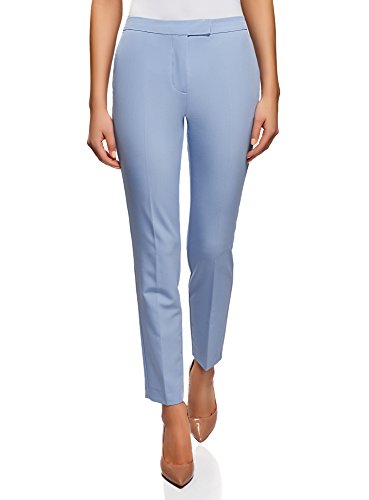 oodji Collection Mujer Pantalones Clásicos Ajustados, Azul, ES 38 / S