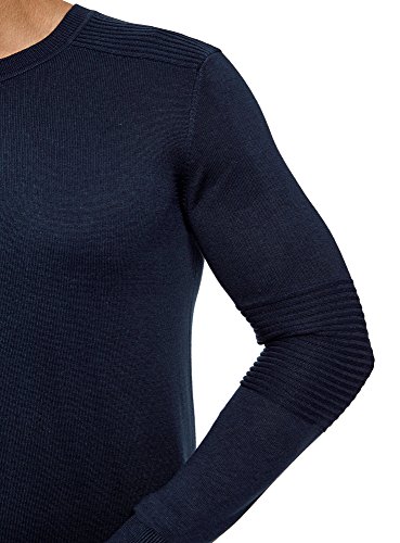oodji Ultra Hombre Jersey de Punto con Elementos Texturizados, Azul, ES 56 / XL