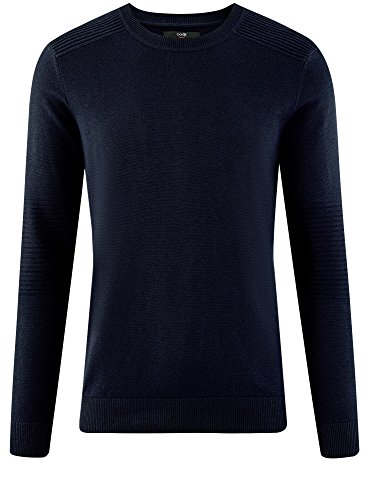 oodji Ultra Hombre Jersey de Punto con Elementos Texturizados, Azul, ES 56 / XL