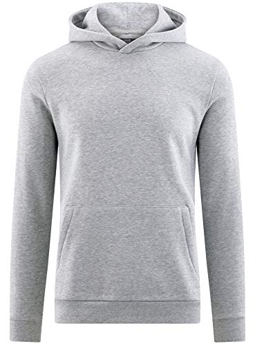 oodji Ultra Hombre Sudadera Básica con Capucha y Bolsillo, Gris, ES 46-48 / S