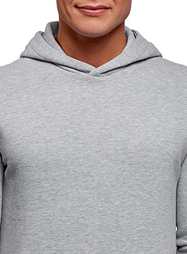 oodji Ultra Hombre Sudadera Básica con Capucha y Bolsillo, Gris, ES 46-48 / S
