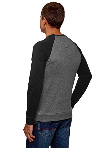 oodji Ultra Hombre Suéter de Algodón con Mangas en Contraste, Gris, ES 56 / XL