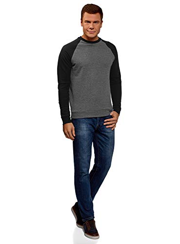 oodji Ultra Hombre Suéter de Algodón con Mangas en Contraste, Gris, ES 56 / XL