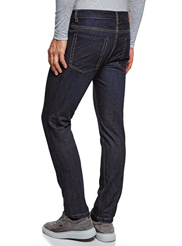 oodji Ultra Hombre Vaqueros Slim con Puntadas en los Bolsillos, Azul, 31W / 34L