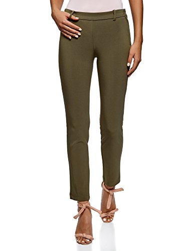 oodji Ultra Mujer Pantalones Ajustados con Cintura Elástica, Verde, ES 34 / XXS