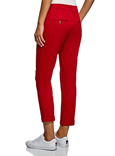 oodji Ultra Mujer Pantalones Básicos de Algodón, Rojo, ES 38 / S