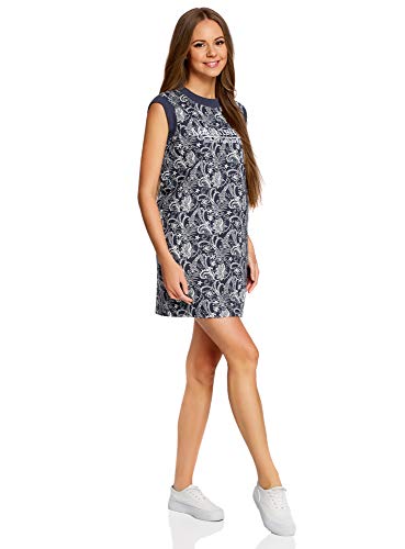 oodji Ultra Mujer Vestido Recto de Algodón, Azul, ES 40 / M