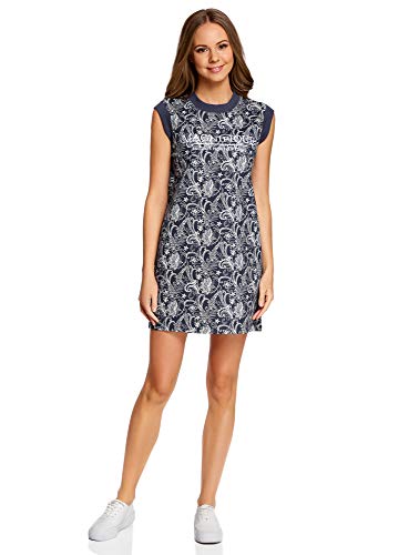 oodji Ultra Mujer Vestido Recto de Algodón, Azul, ES 40 / M