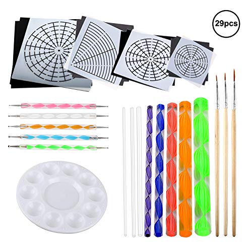 OOTSR 29 piezas kits de pintura Mandala, pincel de pintura, puntos para arte mandala, lienzo/pintura en roca, arte de pared, arte de uñas, niños pintando