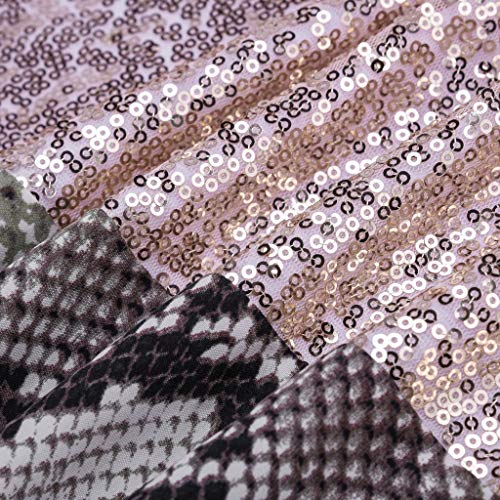 OPAKY Moda para Mujer Patchwork Estampado de Leopardo Manga de Lentejuelas Camiseta Blusa Informal Camiseta Mangas de Corto para Mujer con Lentejuelas Doble Cara Holgada con Brillo para Mujer