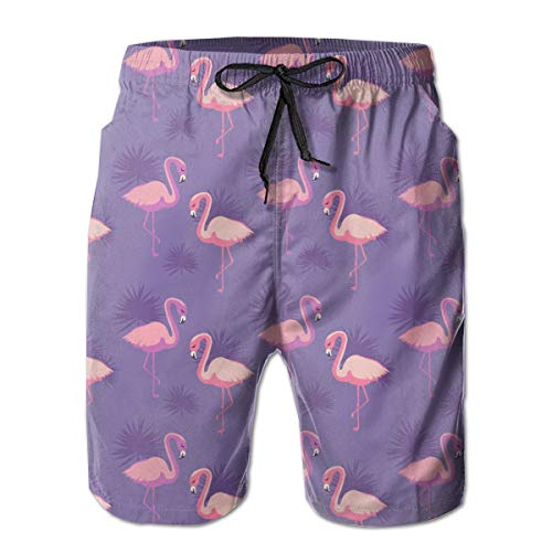 opi 90iuop Bañador para Hombre flamencos de Moda y Fondo de Hojas de Palma Shorts de Playa de Secado rápido con Bolsillos Forro de Malla