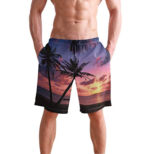 opi 90iuop Shorts de baño de Secado rápido para Hombre, Color Rosa y Naranja, Palm Tree Sunset, con Bolsillos