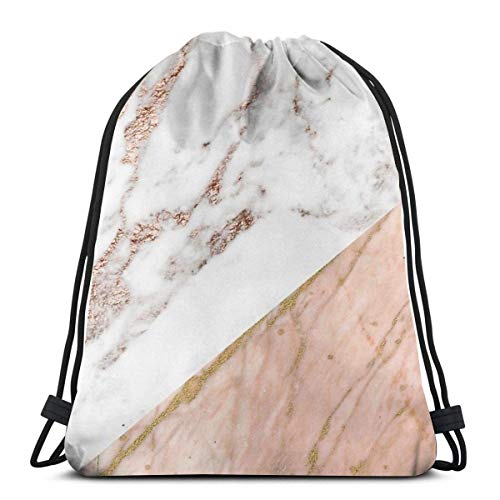 OPLKJ Mochila Bolsas con cordón Cinch Sack String Bag Marble Blend Rose Gold Sackpack para playa Deporte Gimnasio Viajes Yoga Camping Compras Escuela Senderismo Hombres Mujeres
