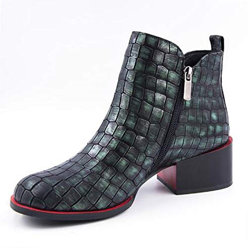 OPNIGHDYMD Corto Botas, Botas de Cuero del Alto-Top de Cuero de Mujeres Botas Cortas, Plaza patrón de la Piedra del talón de la Cremallera Corta Botas, Resistentes al Desgaste, Antideslizante