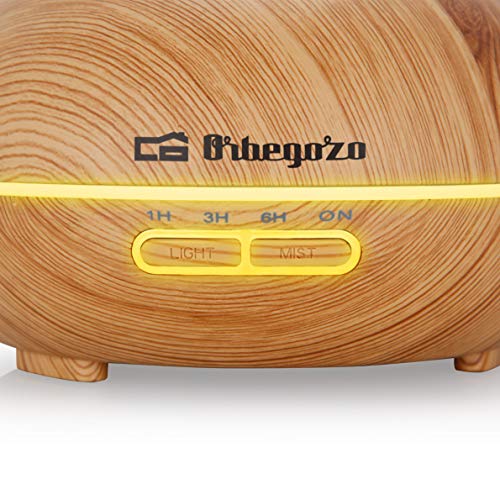 Orbegozo HUA 3500 – Humidificador ultrasónico aromaterapia difusor de aceites esenciales, 300 ml de capacidad, silencioso, iluminación en 7 colores intercambiables y temporizador.