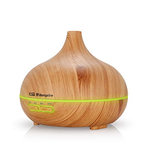Orbegozo HUA 3500 – Humidificador ultrasónico aromaterapia difusor de aceites esenciales, 300 ml de capacidad, silencioso, iluminación en 7 colores intercambiables y temporizador.