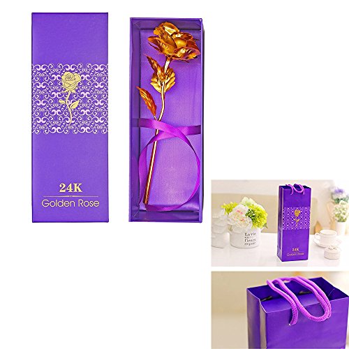 OrchidBest 24K Gold Foil Rose, Full Blossom Flower with Gift-box for Loved One, Ideal Gift for Valentine, Mothers’ Day, Birthday, Anniversary, Wedding, Fadeless Rose for Love Last Forever (Golden)